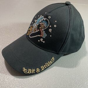 BIT & BRIDLE Cap Rhinestones Cowgirl Western Rodeo Horses Black Adjustable Women